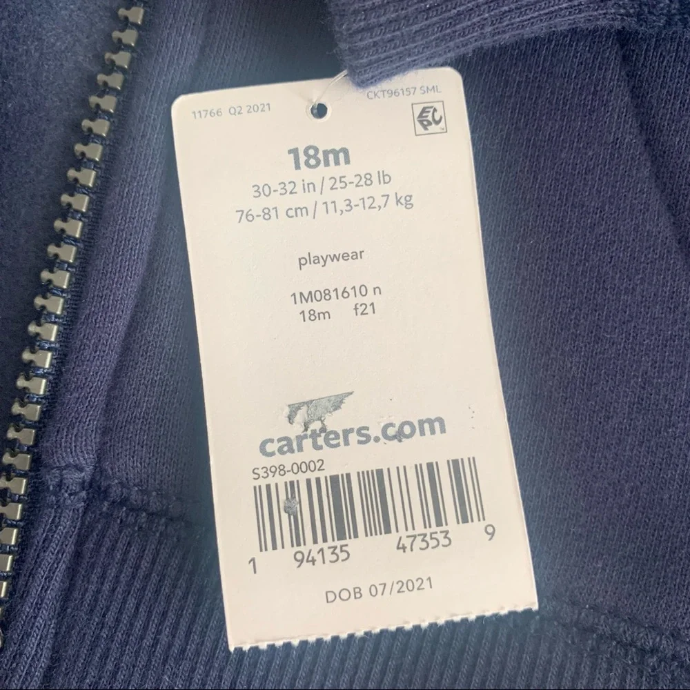 NWT Carter’s Zip-Up Fleece Hoodie 18 months